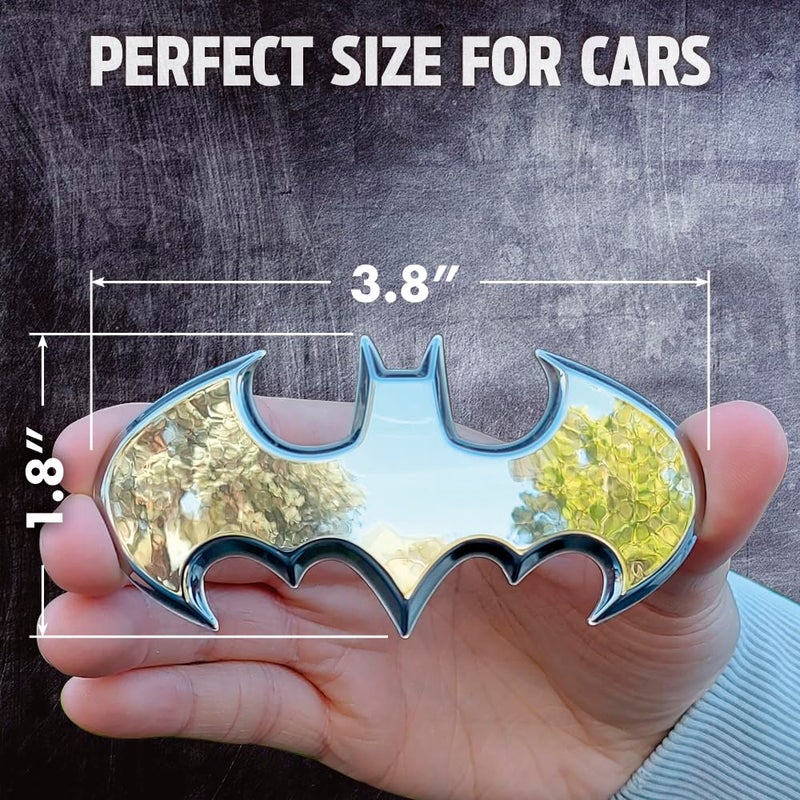 Fan Emblems Batman Car Emblem - 1989 Batwing Batarang Symbol 3D Auto Badge - Color: Chrome - Size: 3.8 x 1.8 x 0.2 inches - Officially Licensed DC Car Accessories - Image 2
